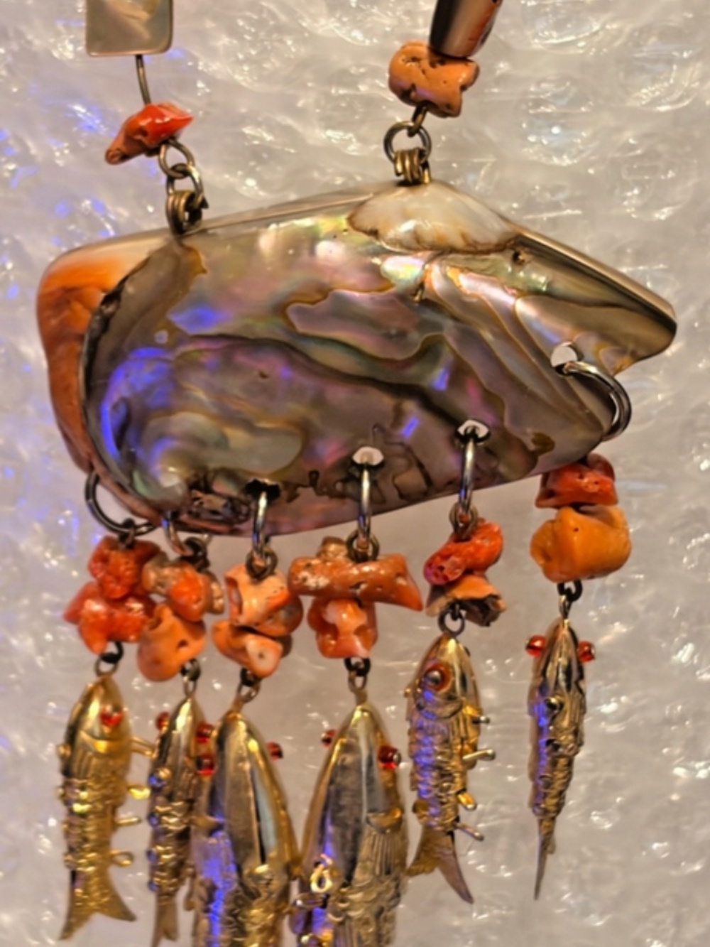 Albacore Shell Necklace With Coral And Golden Fishes #206455919721
